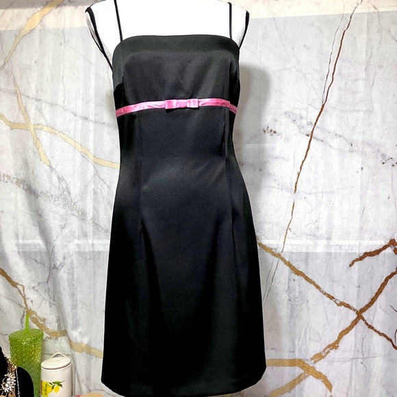A. Byer Dresses & Skirts - 7. Black Silky Cocktail Dress with Pink Ribbon size M
